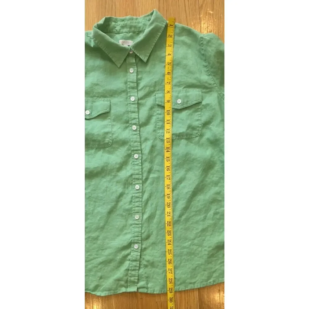 Talbots Linen Button Up Shirt Green Roll Tab Long Sleeve Womens Plus 2X - Picture 5 of 10